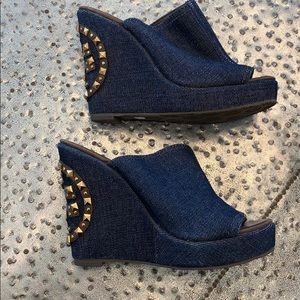 Tory Burch denim wedge size 8